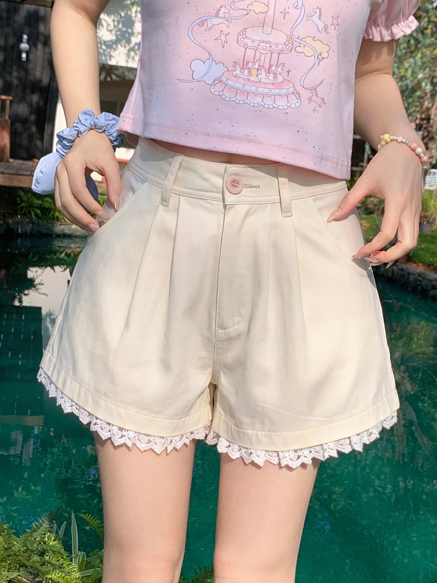 Soft Cream Lace Shorts-Bottoms-ntbhshop