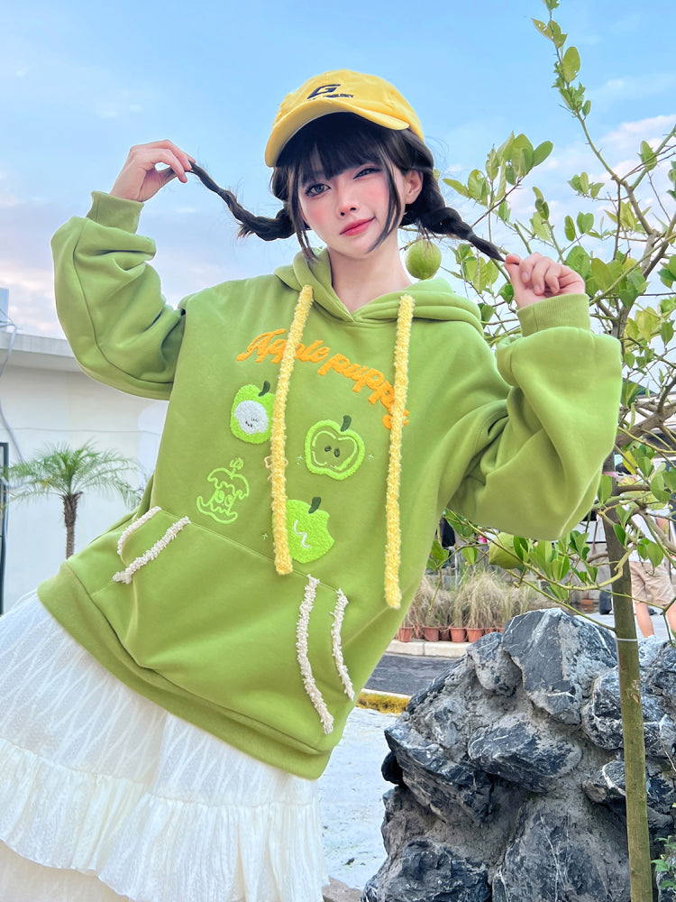 Apple Puppy Embroidery Hoodies-ntbhshop