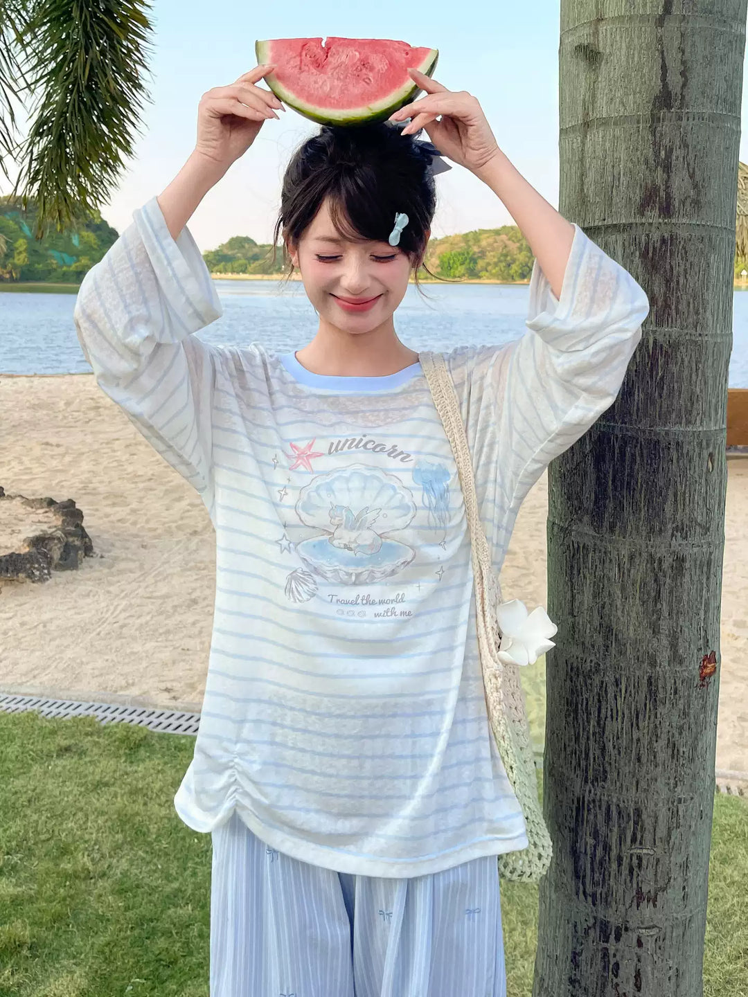 Seashell Unicorn Long Sleeve Tee-Tops-ntbhshop
