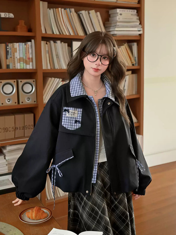 Puppy Check Layer Short Jacket-Outerwear-ntbhshop