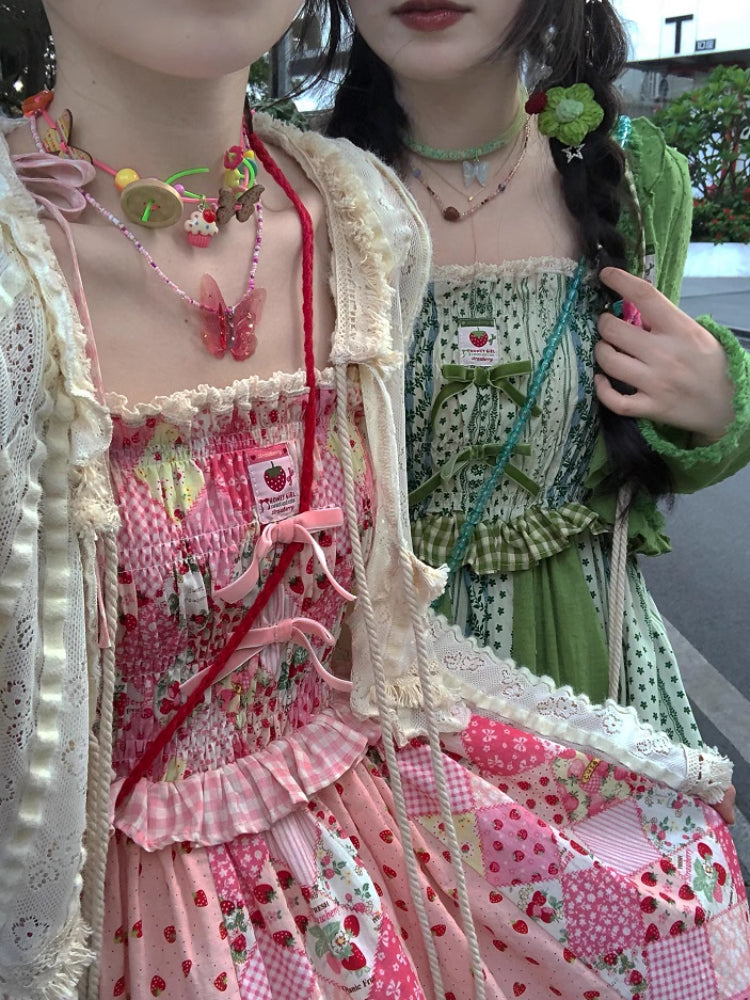 Strawberry Heartbeat Patchwork Slip Dresses-ntbhshop