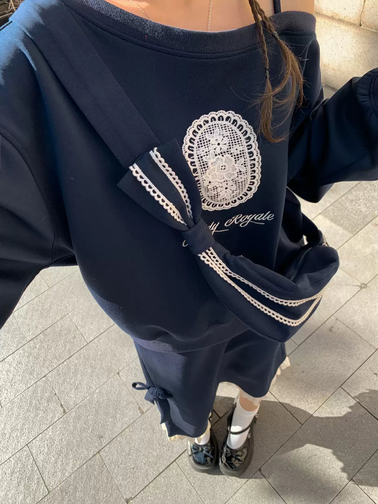 Teddy Royale Off Shoulder Sweatshirt-Tops-ntbhshop