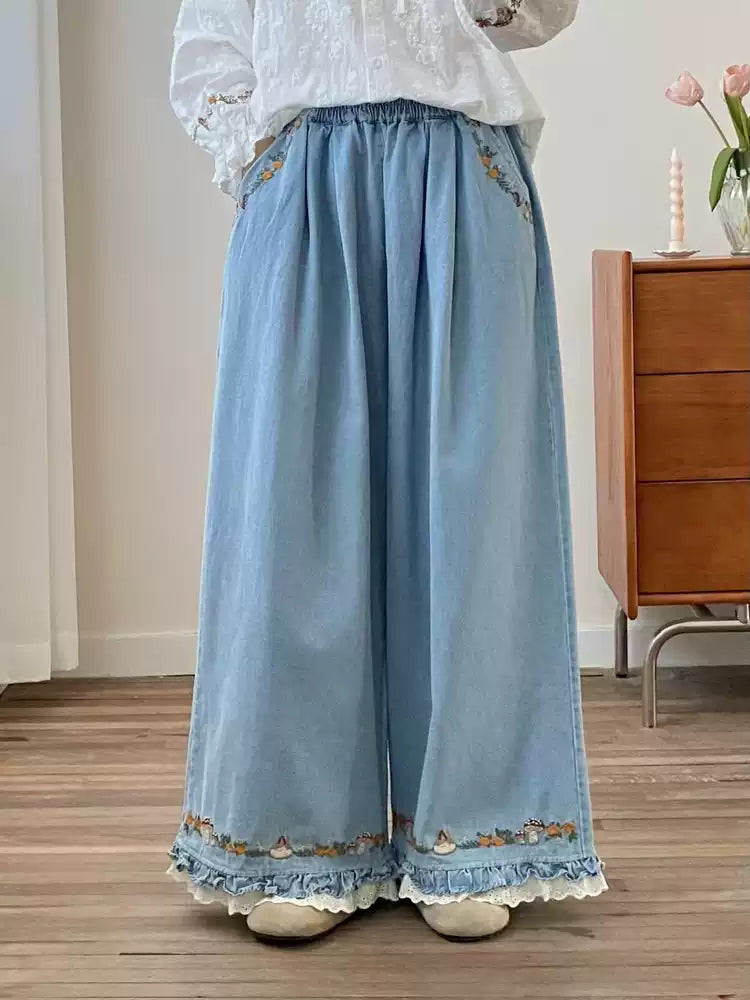 Mushroom Trail Wide Jeans-Bottoms-ntbhshop