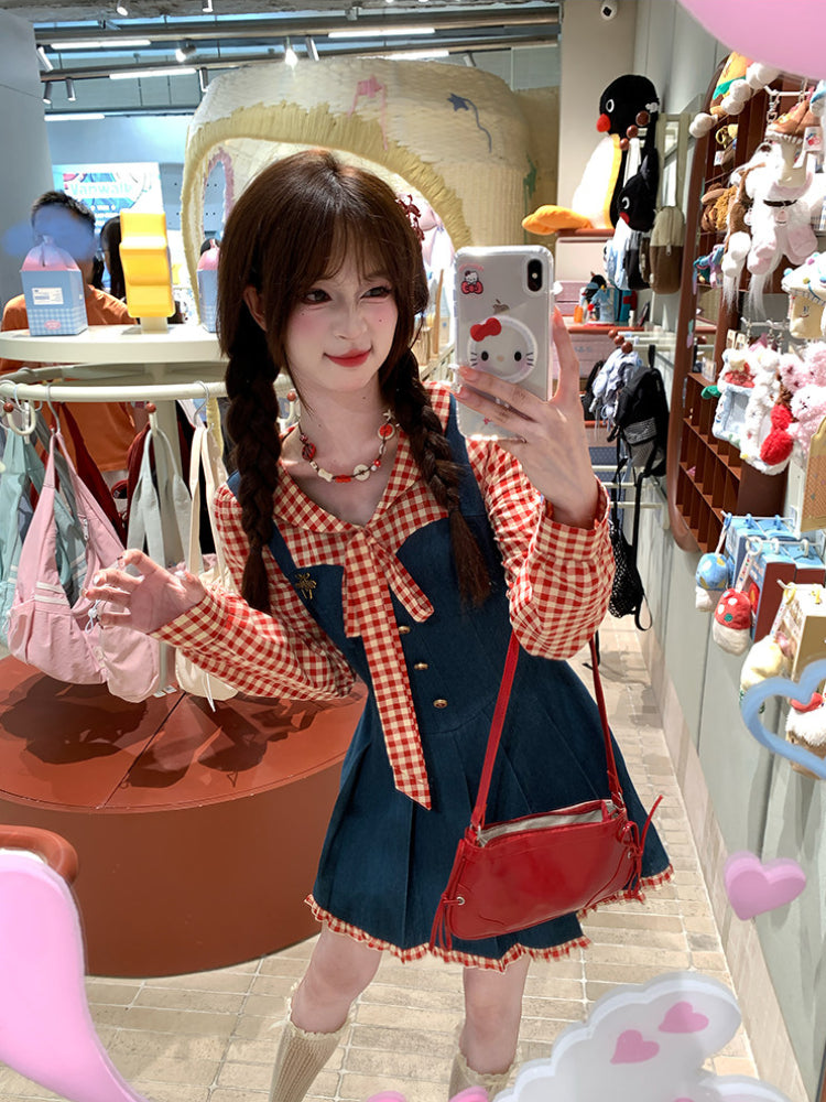 Raspberry Jam Denim Plaid Dresses-Dresses-ntbhshop