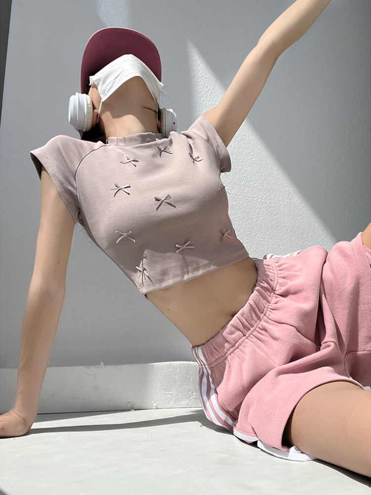 Dopamine Bow Slim Crop Tops-ntbhshop