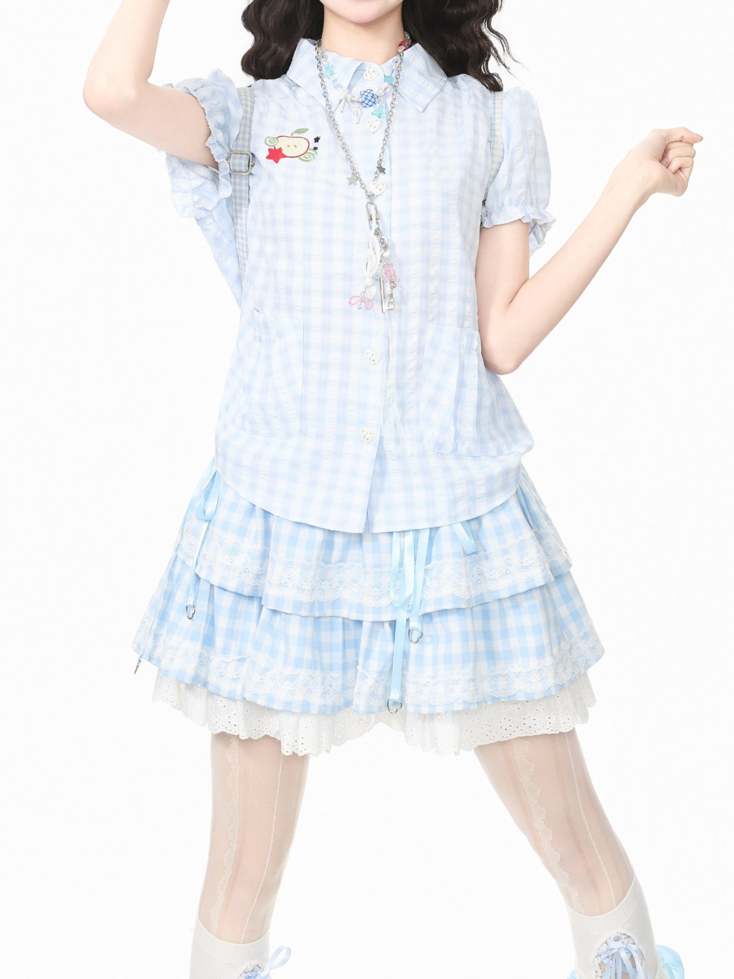 Apple Charm Gingham Shirts-Tops-ntbhshop