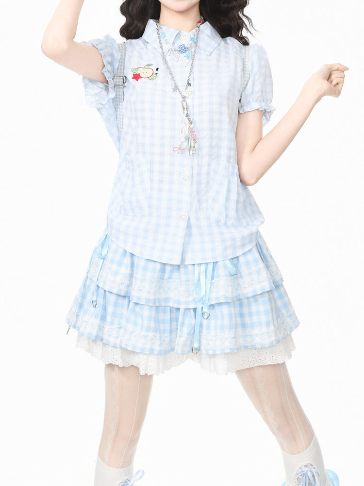 Apple Charm Gingham Shirts-Tops-ntbhshop