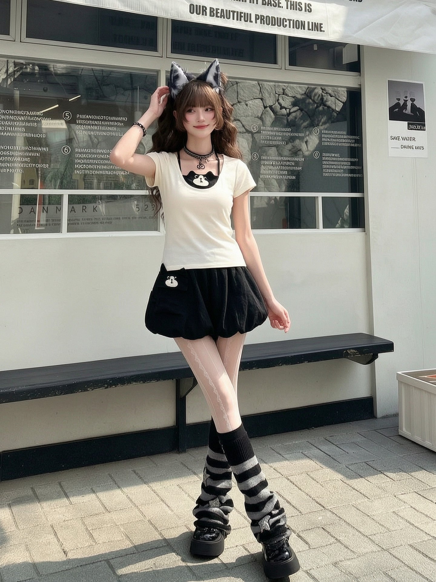 Milk Cat Bubble Skirt-Bottoms-ntbhshop
