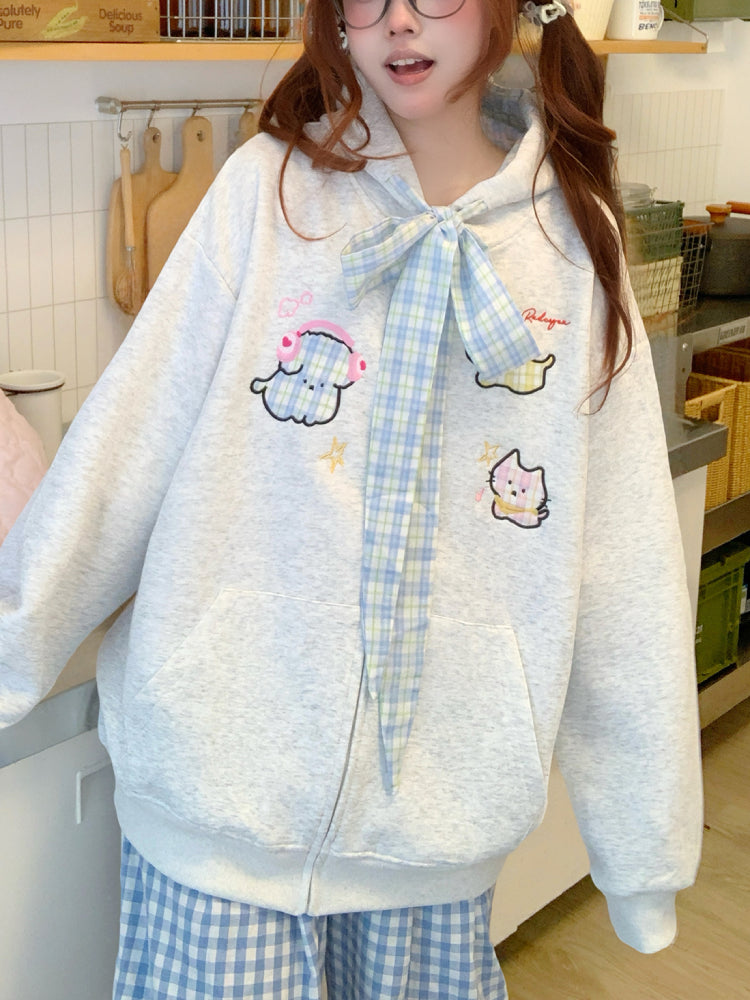 Plaid Ribbon Picnic Hooded Jackets-ntbhshop