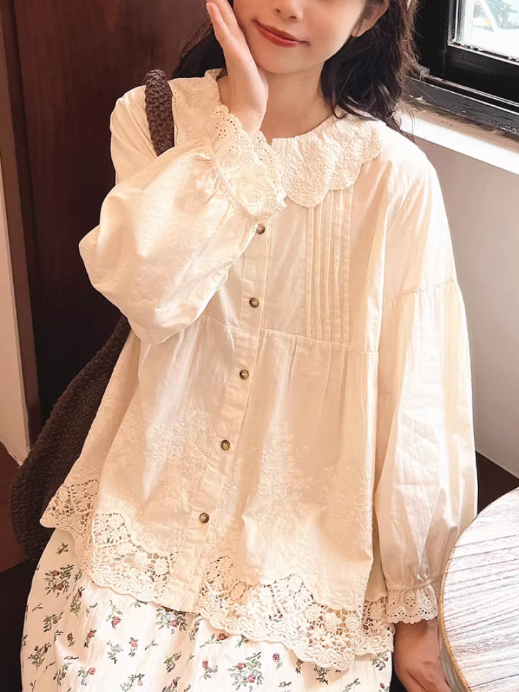 Dreamwood Lace Collar Blouse-ntbhshop