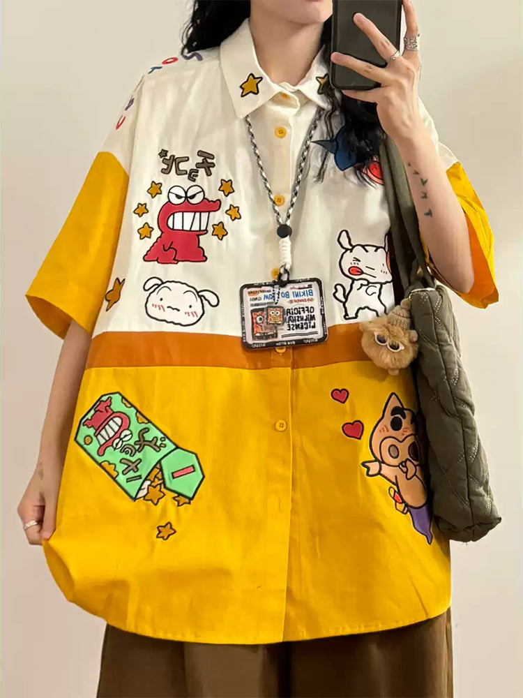 Lucky Star Cartoon Patch Shirts-Tops-ntbhshop