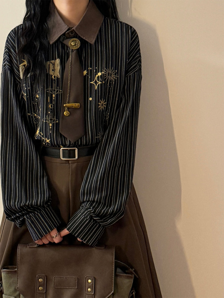 Celestial Archive Unisex Stripe Shirts with Ties-ntbhshop