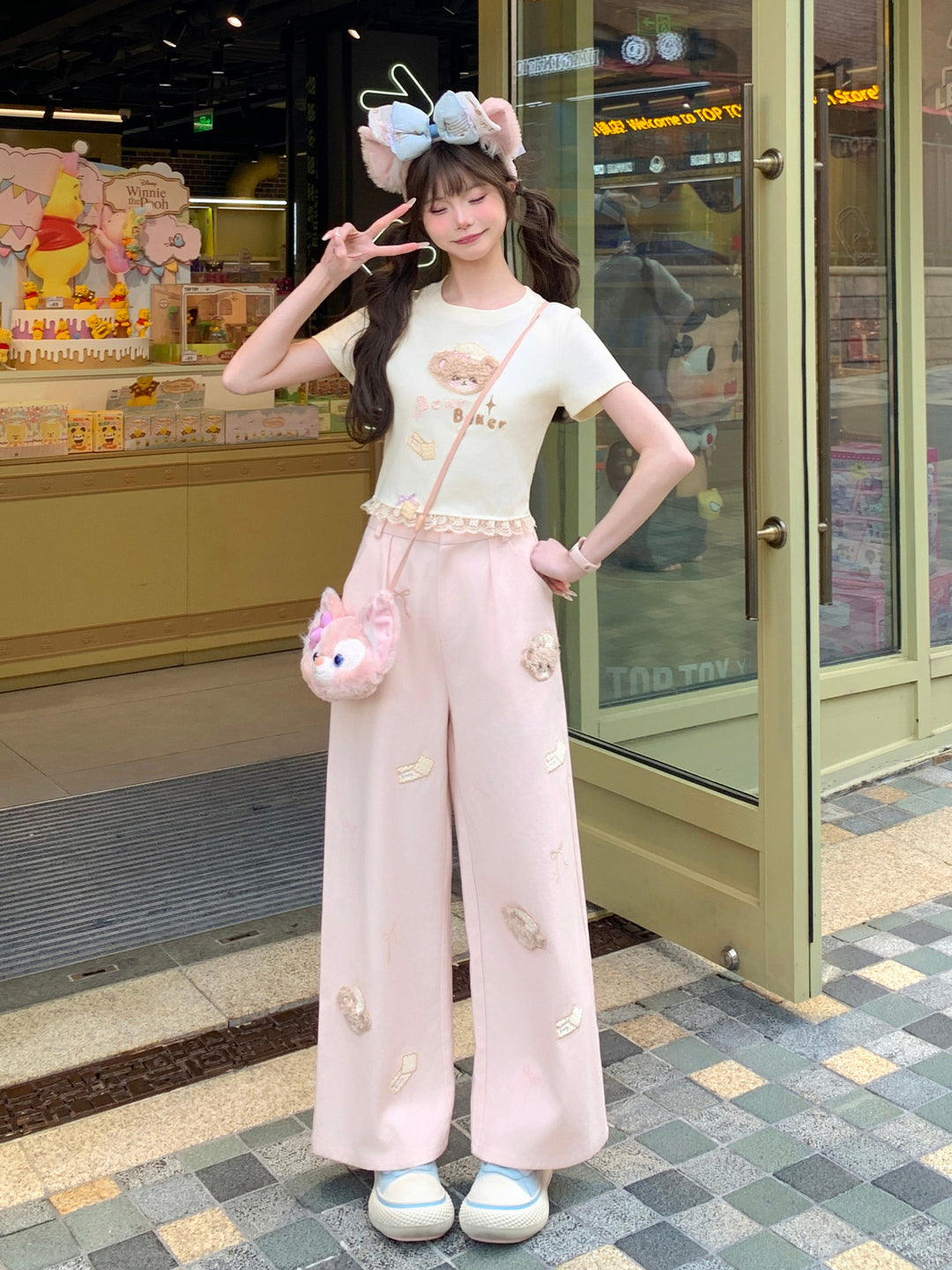 Bakery Bear Lace Crop Tee-Tops-ntbhshop