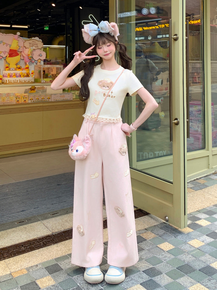 Bakery Bear Lace Crop Tee-Tops-ntbhshop