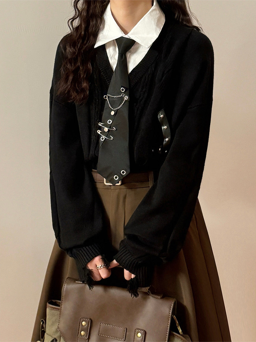 Midnight Study Tie Knit Sweaters-Tops-ntbhshop