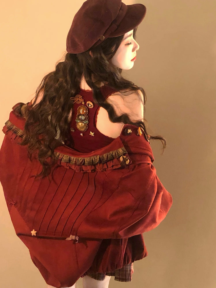 Maillard Coffee Vintage Button Suede Jackets-ntbhshop