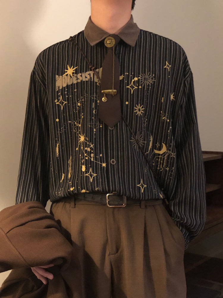 Celestial Archive Unisex Stripe Shirts with Ties-ntbhshop