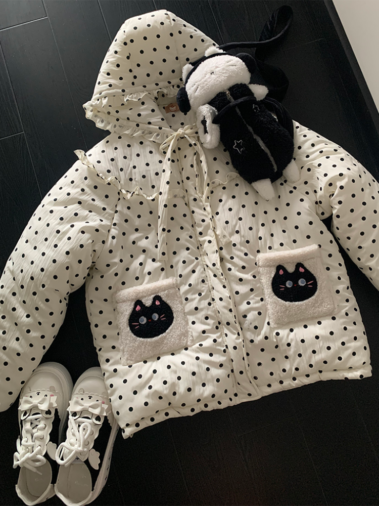 Kitten Padded Polka Hoodie Jacket-ntbhshop