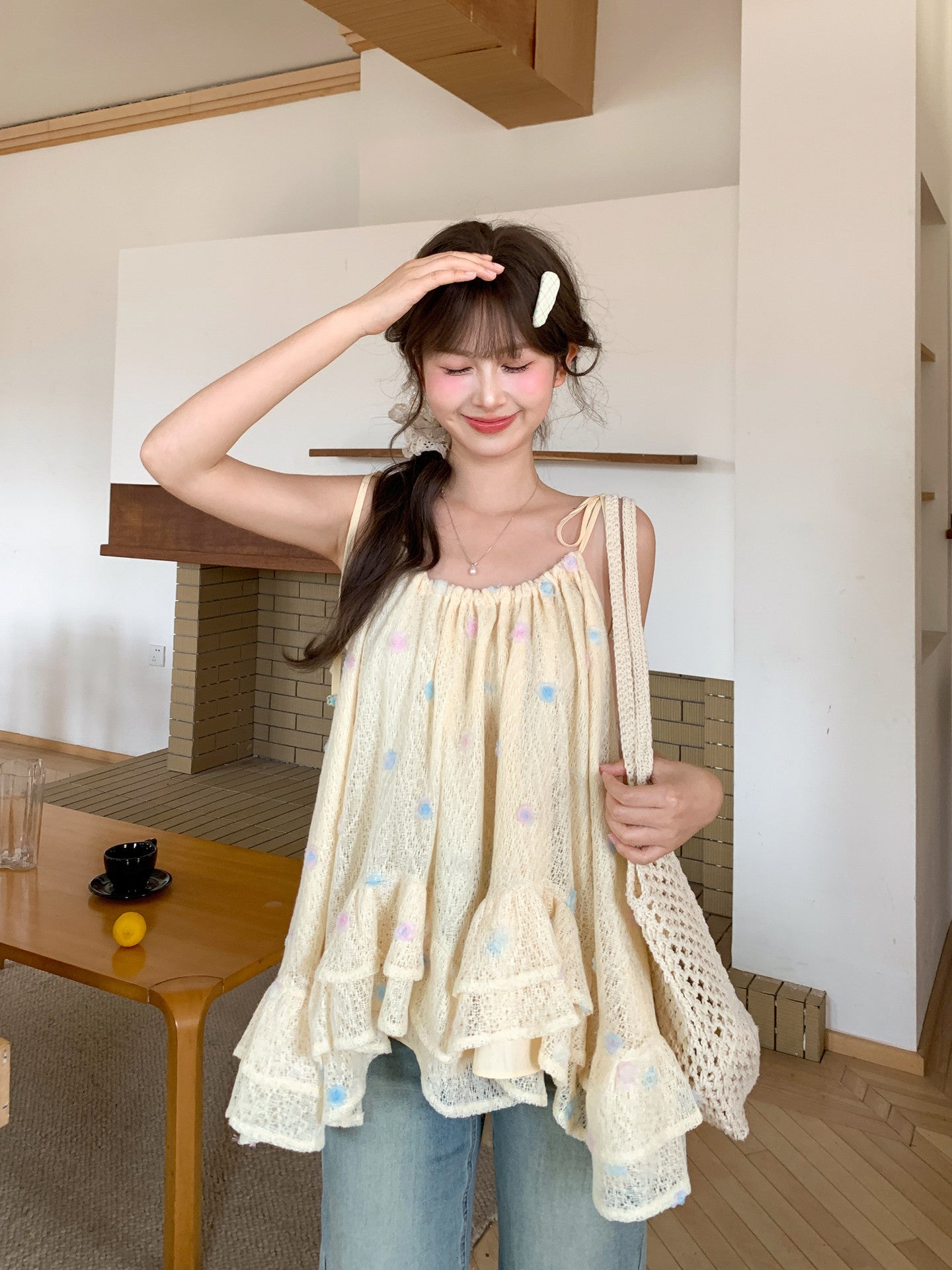 Cloud Bloom Ruffle Camisole-Tops-ntbhshop