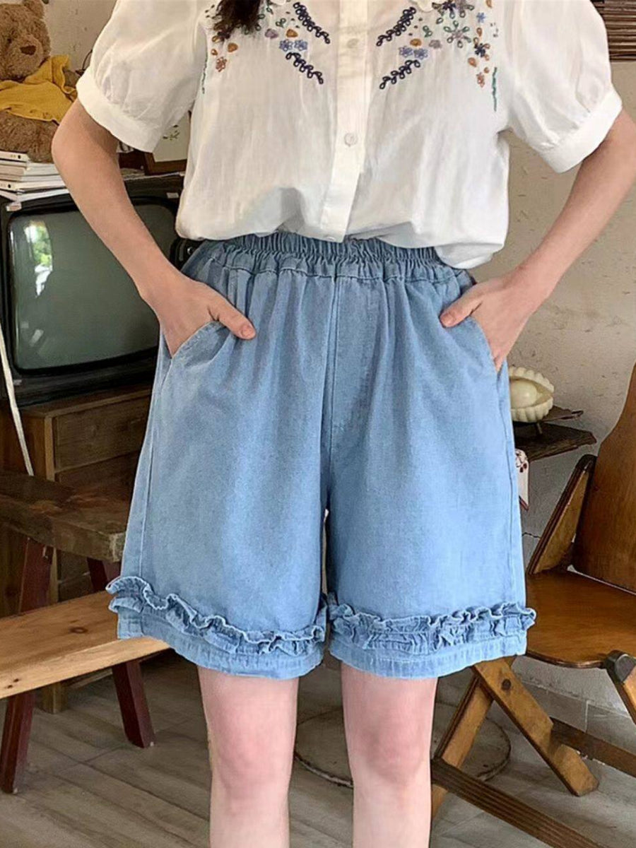 Blue Meadow Ruffle Shorts-Bottoms-ntbhshop