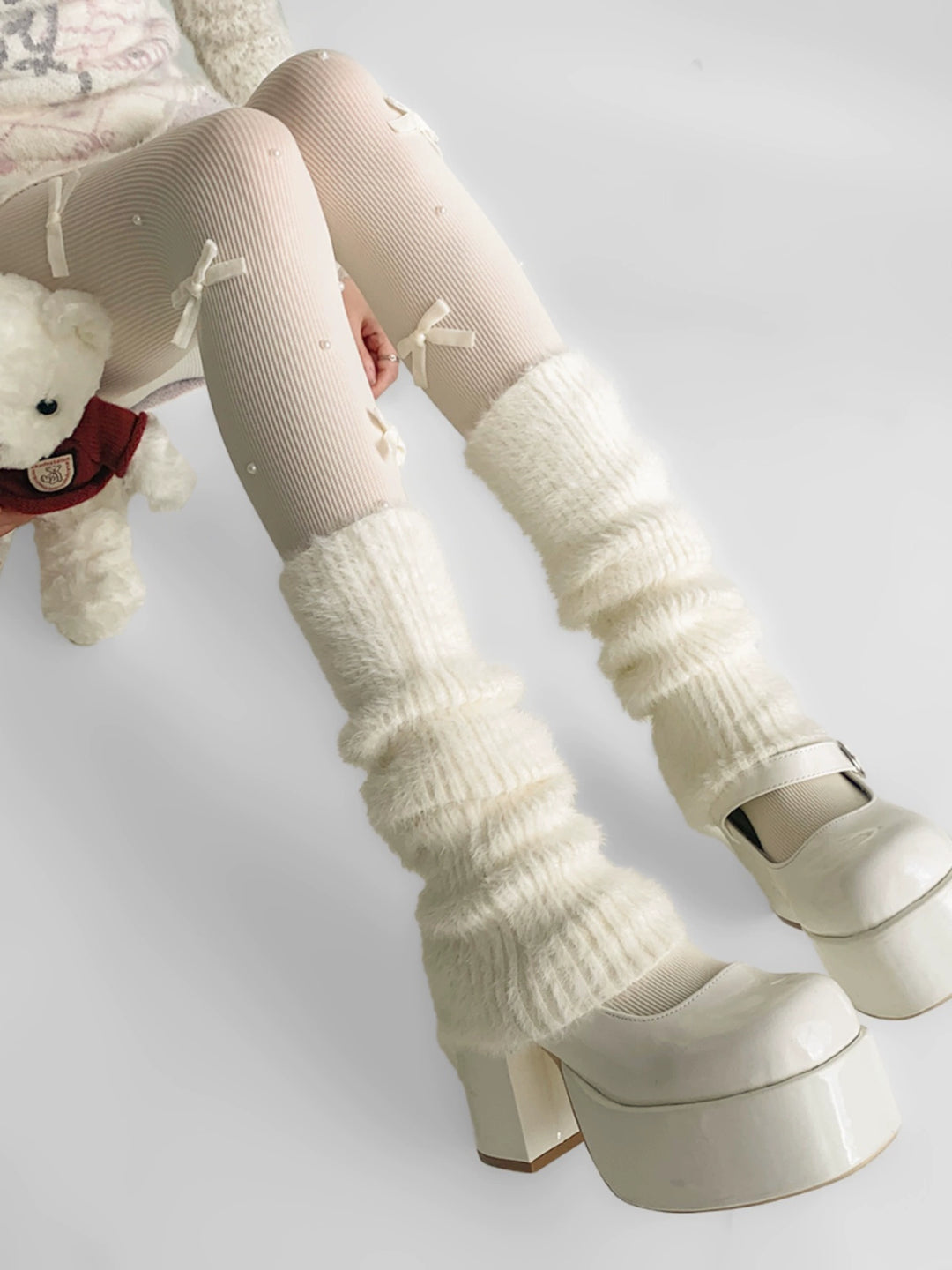 Cream Puff Lolita Bow Pearl Tights-ntbhshop