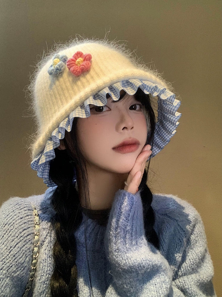 Bloom Garden Lace Trim Knit Hats-ntbhshop