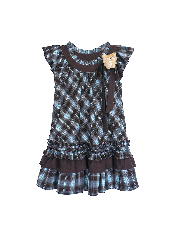 Berry Bear Base Top & Plaid Doll Dress-Sets-ntbhshop