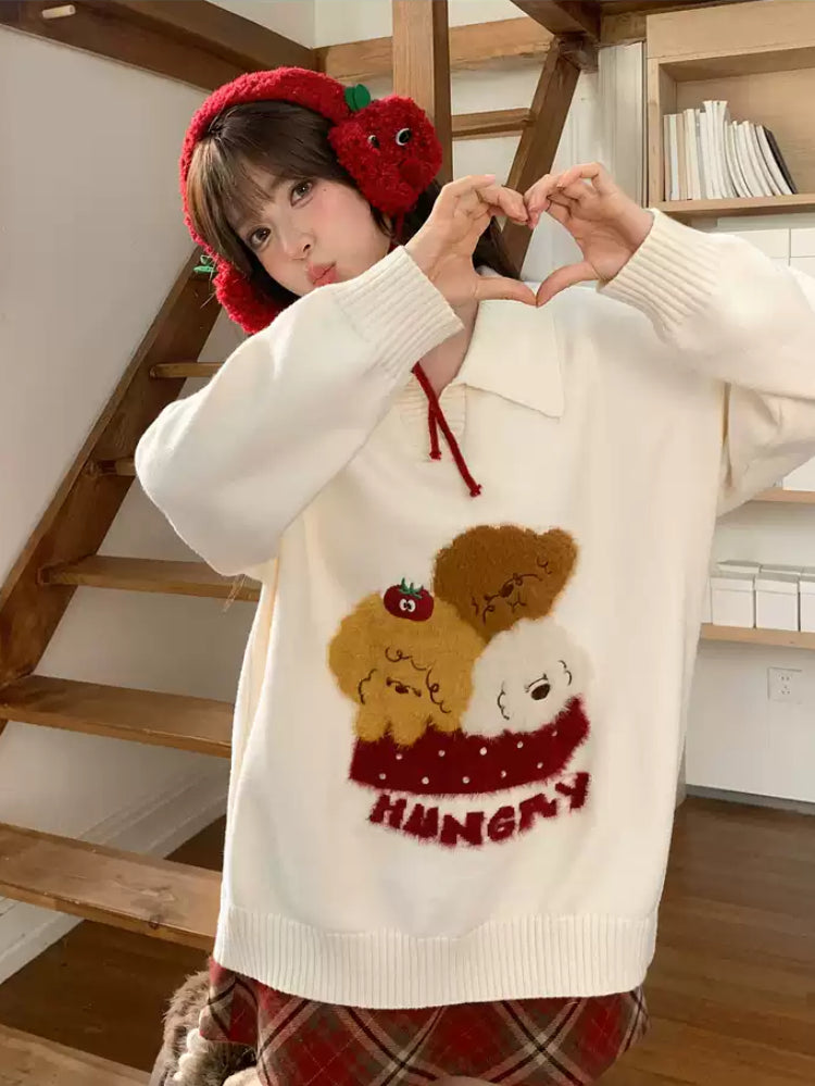 Puppy Picnic Hunger Knit Polo Sweater-ntbhshop