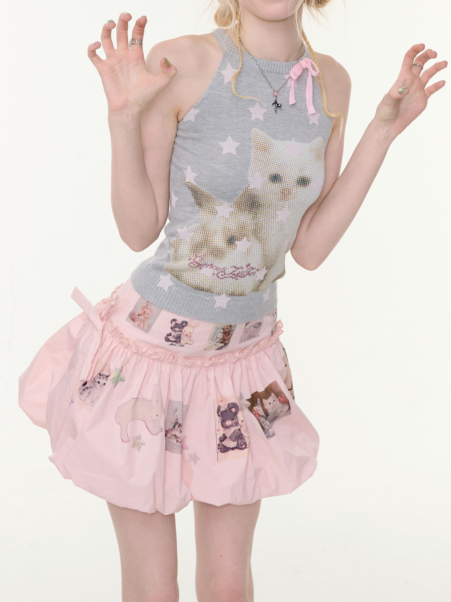 Star Catcher Cat Knit Vests-Tops-ntbhshop