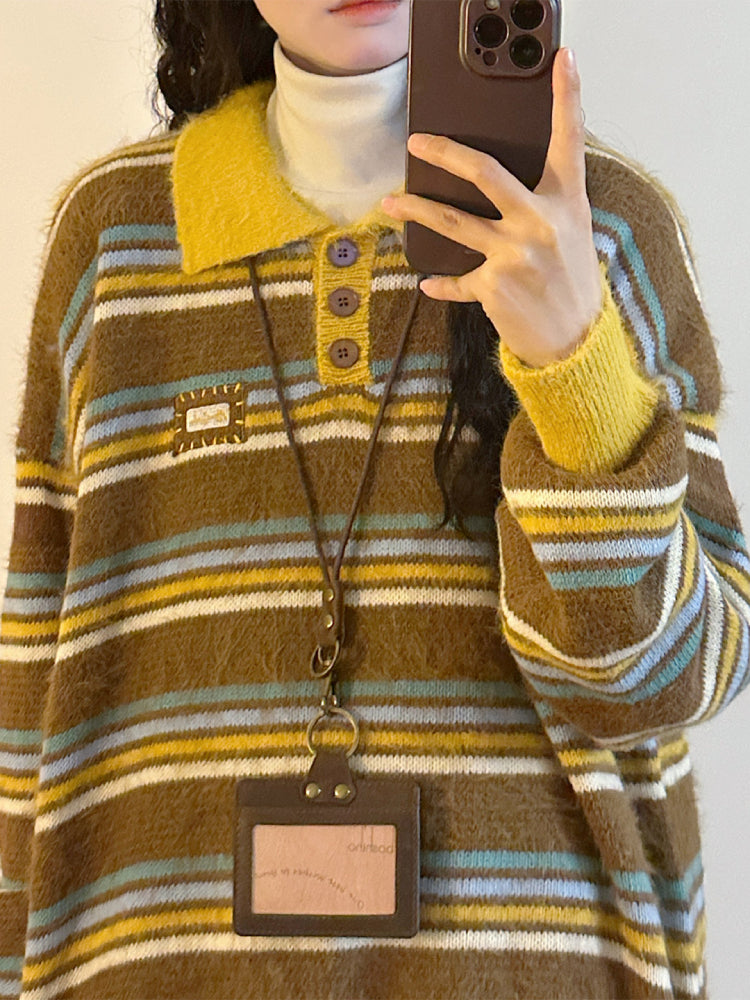 Fern Cloud Stripe Polo Sweaters-Tops-ntbhshop