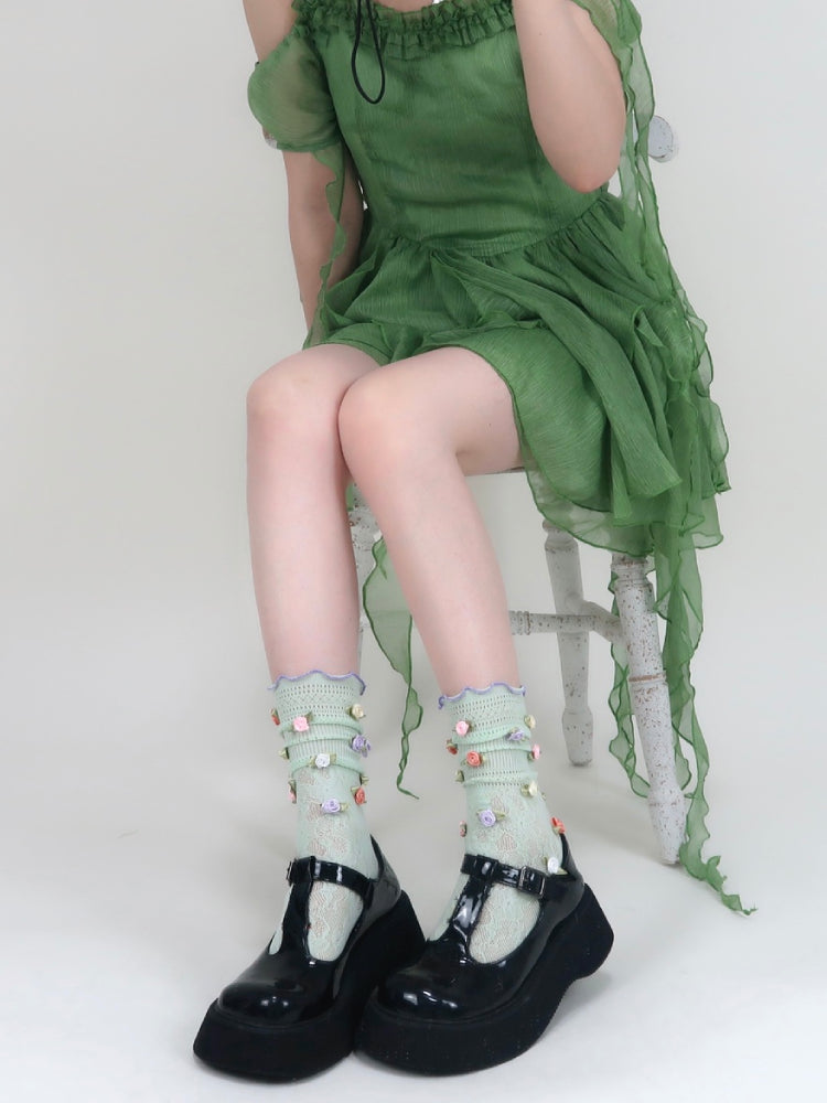 Rosette Whip Macaron Lace Bloom Socks-ntbhshop