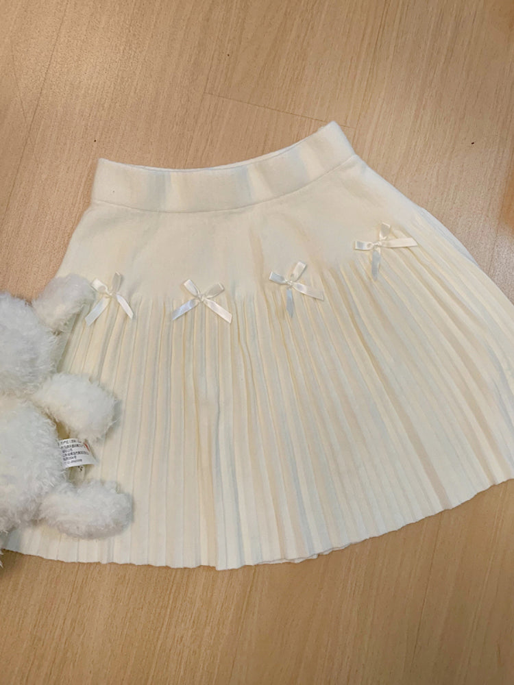 Snow Ribbon Pleated Skirt-ntbhshop