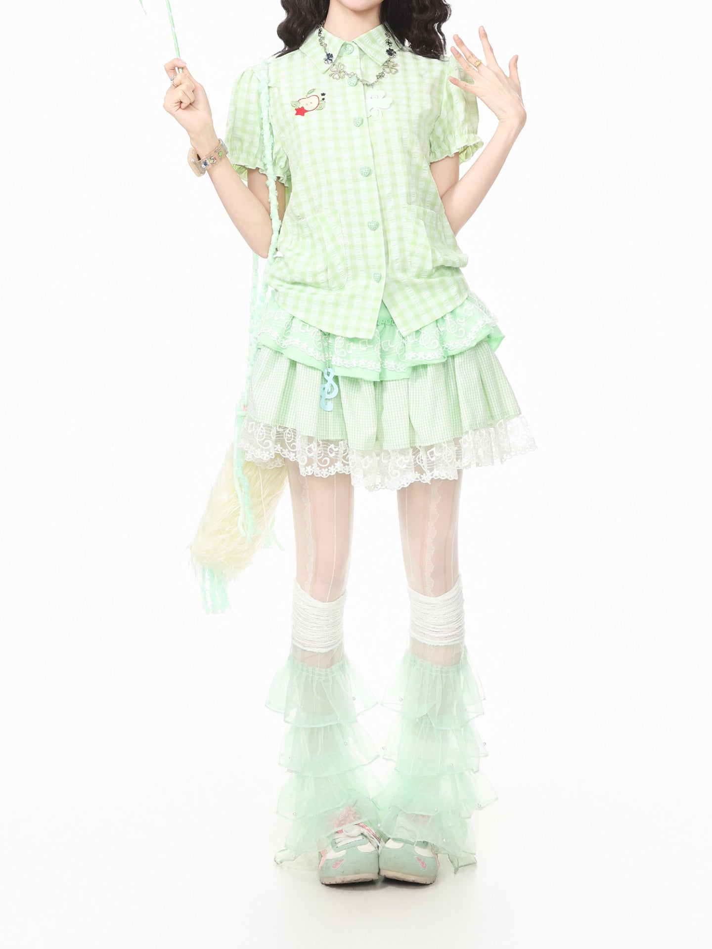 Apple Charm Gingham Shirts-Tops-ntbhshop
