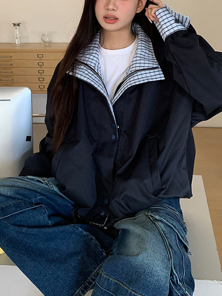 Midnight Check Patchwork Jacket-ntbhshop