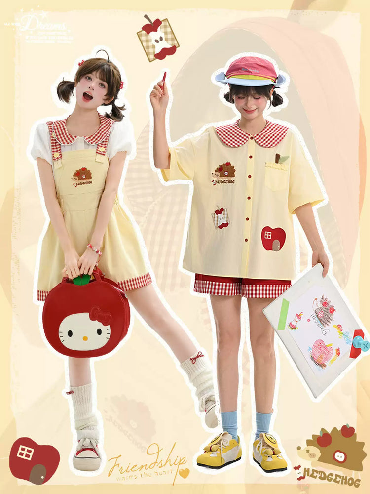 Apple Hedgehog Picnic Blouse-Tops-ntbhshop