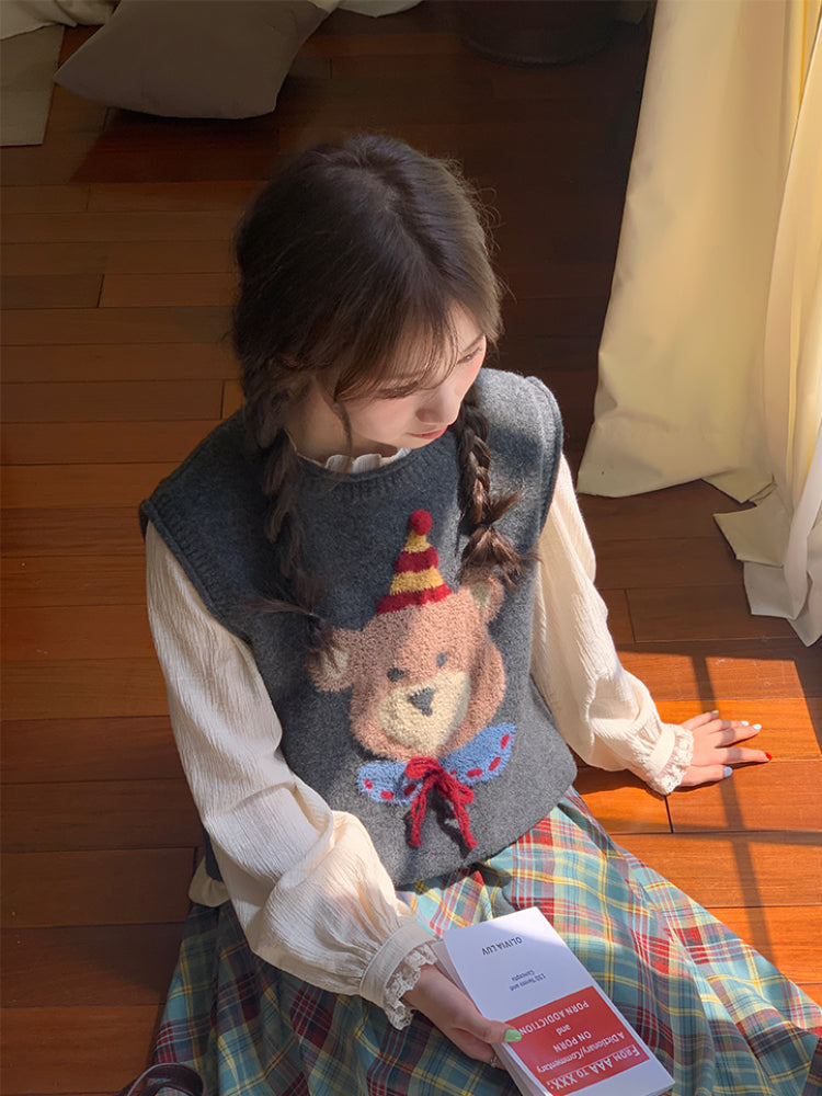 Teddy Picnic Nostalgia Vest & Midi Skirt-ntbhshop