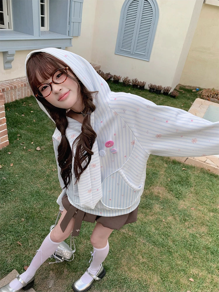 Bunny Ear Stripe Raglan Hoodie-ntbhshop