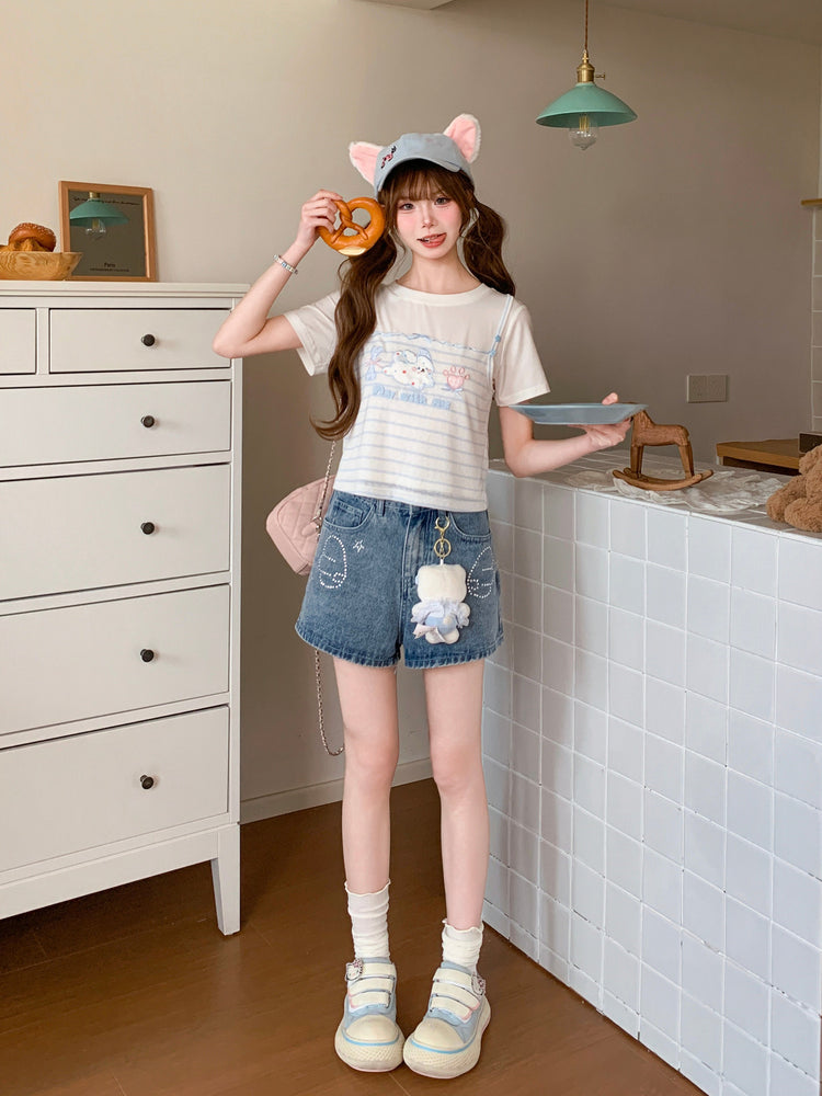 Twinkle Bow Denim Shorts-Bottoms-ntbhshop