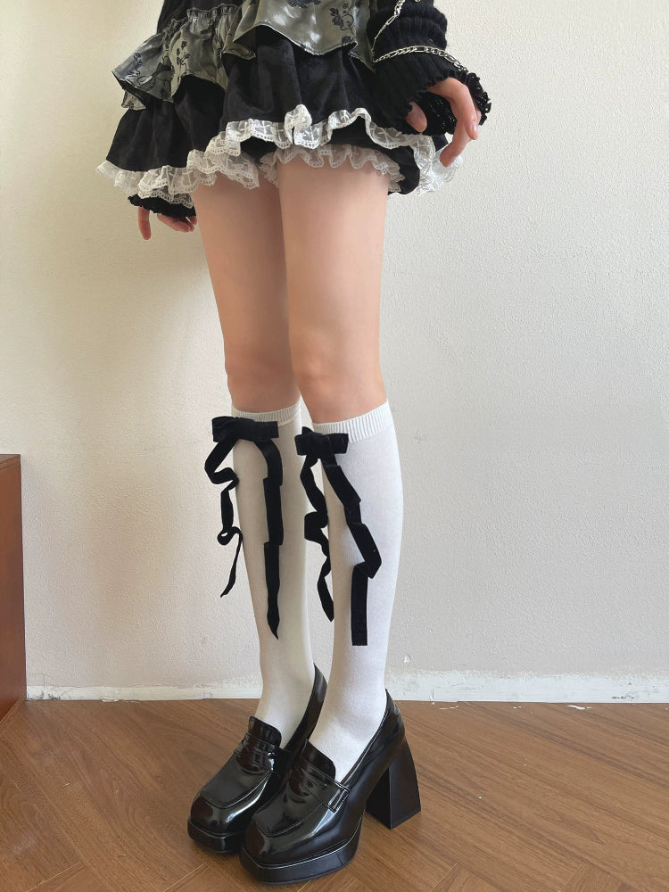 Victorian Velvet Bow Knee Socks-ntbhshop