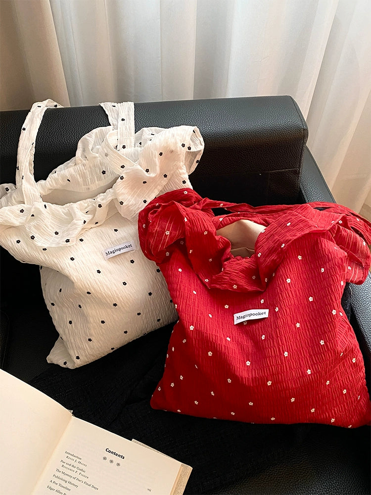 Flower Dot Ruffle Tote Bags-ntbhshop