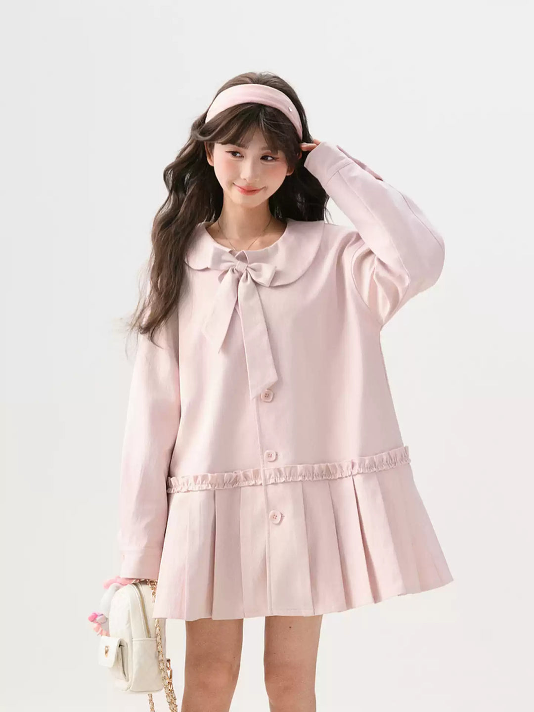 Blush Ribbon Pleat Coat Dress