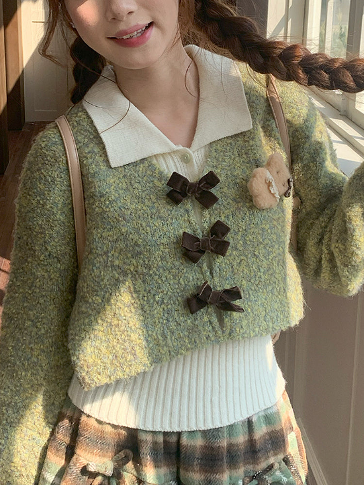 Greenhouse Afternoon Crop Sweater, Top & Plaid Skirt-ntbhshop