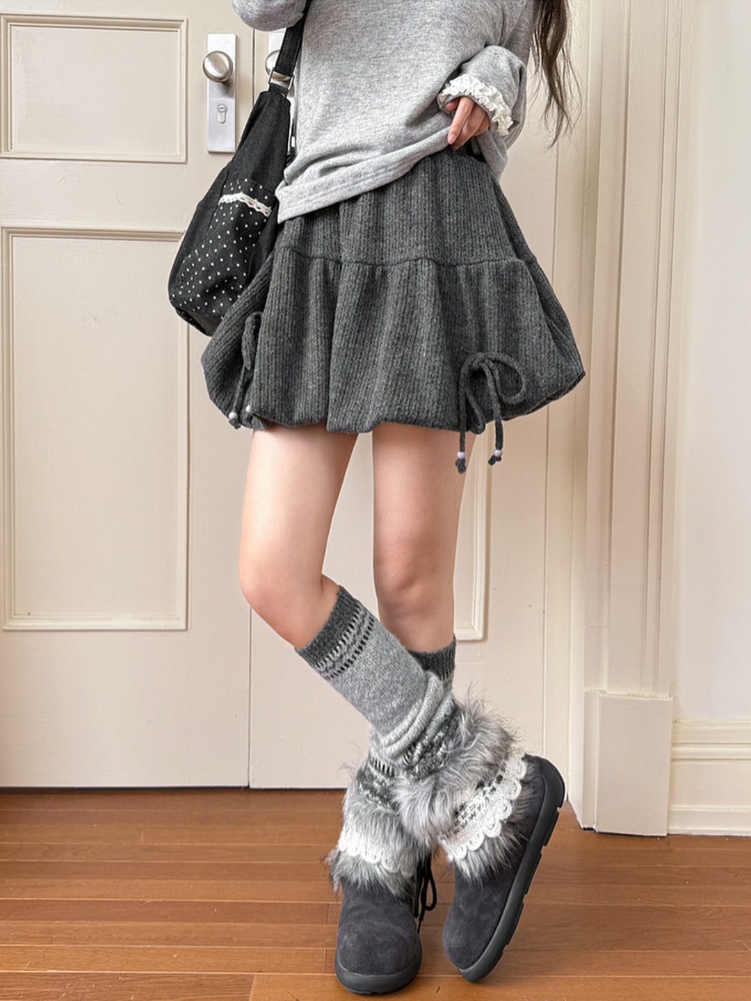 Ash Bloom Knit Bubble Skirt-ntbhshop