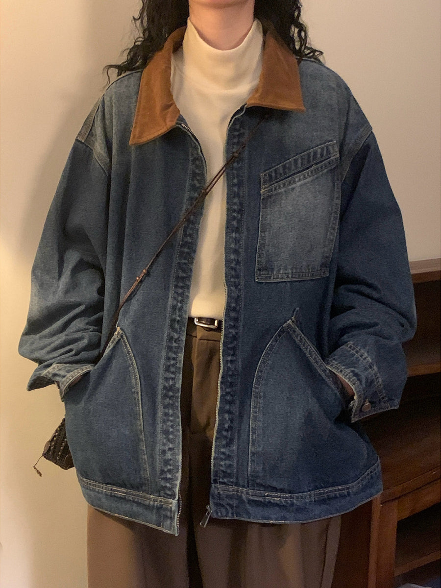 Mocha Latte Collar Denim Jackets-Outerwear-ntbhshop