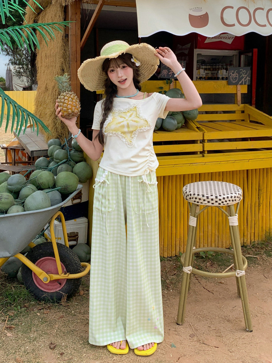 Starfruit Matcha Ribbon Crop Top-Tops-ntbhshop
