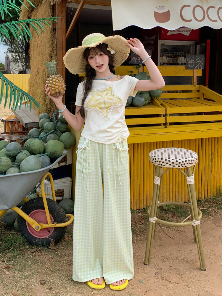 Starfruit Matcha Ribbon Crop Top-Tops-ntbhshop