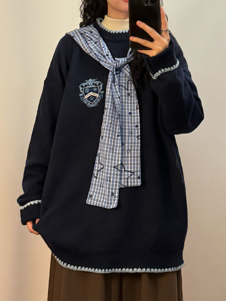 Starlit Academy Plaid-Tied Sweater-ntbhshop