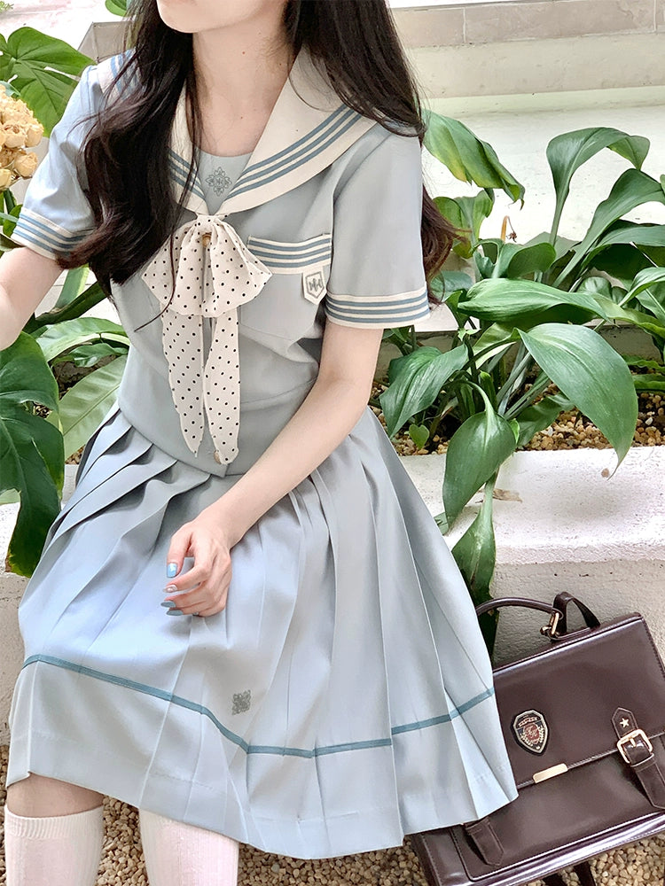 Azure Dream Pleated JK Uniform Midi Skirts-ntbhshop