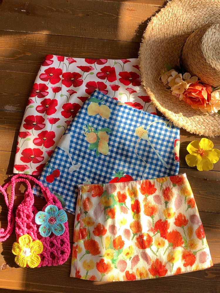 Canvas Bloom Floral Printed Mini Skirts-ntbhshop