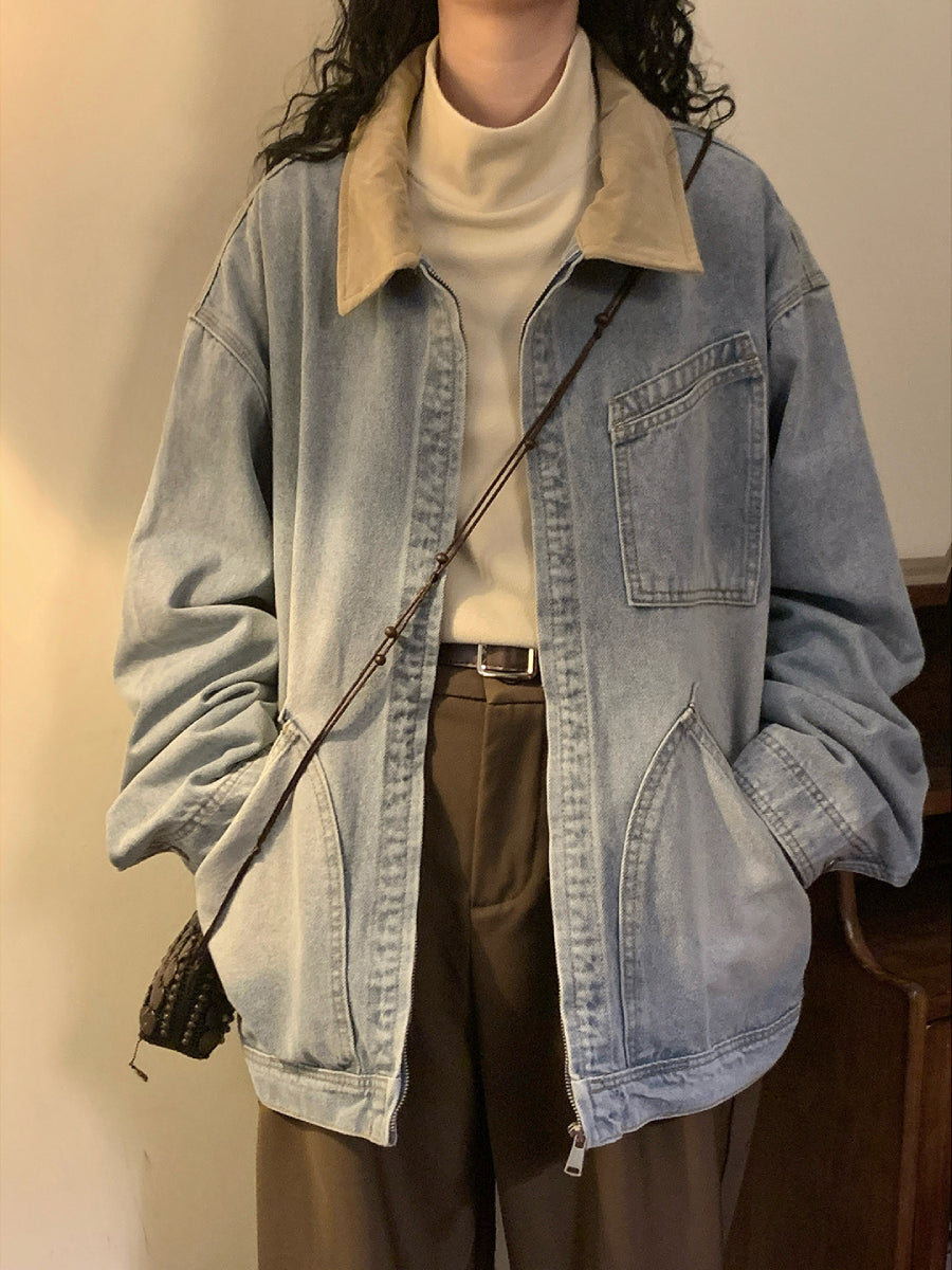 Mocha Latte Collar Denim Jackets-Outerwear-ntbhshop